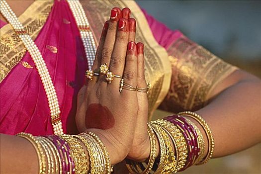手,特写,传统,问候,姿势,传统服装,孟买,马哈拉施特拉邦,印度