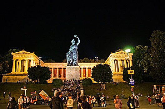 雕塑,巴伐利亚,著名,夜晚,慕尼黑,德国,欧洲
