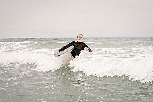 金发,女孩,趴板冲浪,海洋