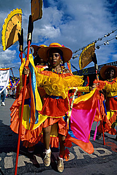 特立尼达,西班牙港,狂欢,游行,乐队,女孩,服饰,跳舞