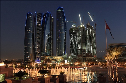 摩天大楼,阿布扎比,黄昏,阿联酋