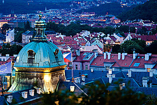 俯视,黄昏,布拉格,捷克共和国