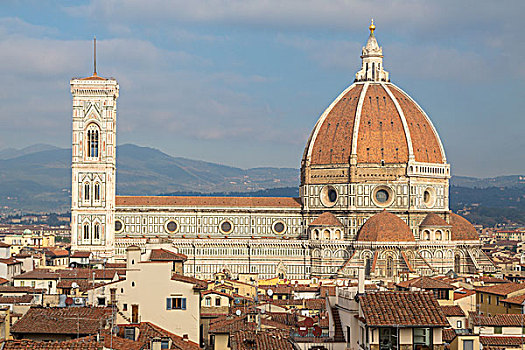 大教堂,圣母百花大教堂,远眺,屋顶,佛罗伦萨,托斯卡纳,意大利,欧洲