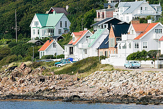 房子,彩色,屋顶,渔村,瑞典