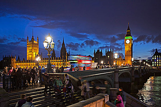 议会大厦,大本钟,黄昏,伦敦,英格兰,英国,欧洲