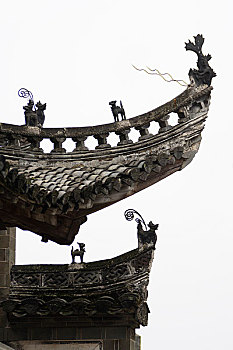 中国安徽歙县棠樾村古代建筑上的雕刻