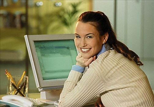 女人,电脑