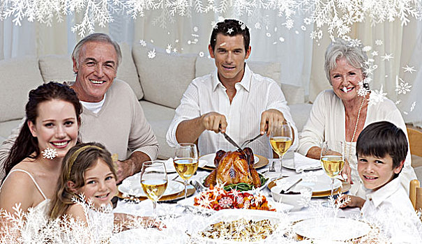 家庭,吃饭,火鸡,蔬菜,庆贺,食物