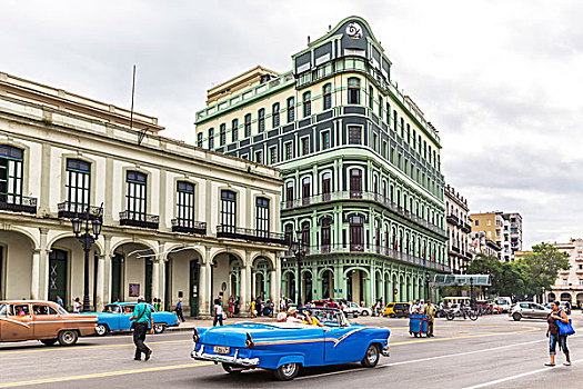古董车,街道,哈瓦那,后面,酒店,五星级酒店,古巴,共和国,大安的列斯群岛,加勒比