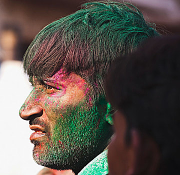 男人,遮盖,粉末,涂绘,节日,北方邦,印度