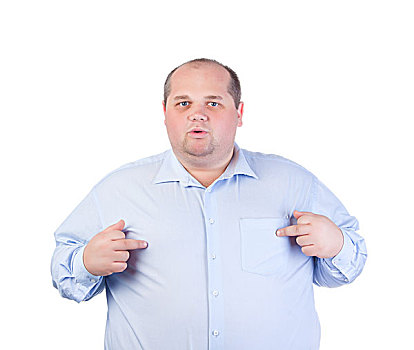 肥胖,男人,蓝衬衫,展示,下流,手势