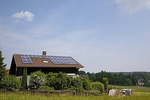 太阳能电池板,屋顶,独栋住宅,巴登符腾堡,德国