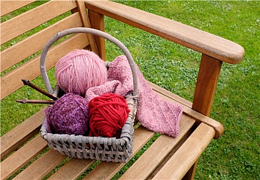篮子,编织品,纱线,长椅