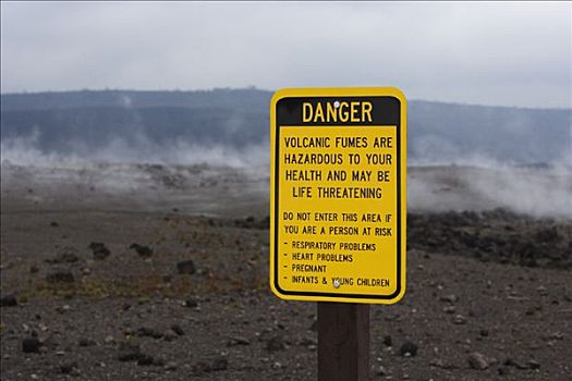 警告标识,基拉韦厄火山,夏威夷火山国家公园,夏威夷,美国