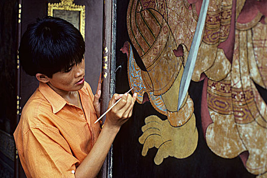 泰国,曼谷,大皇宫,修复,墙壁,壁画