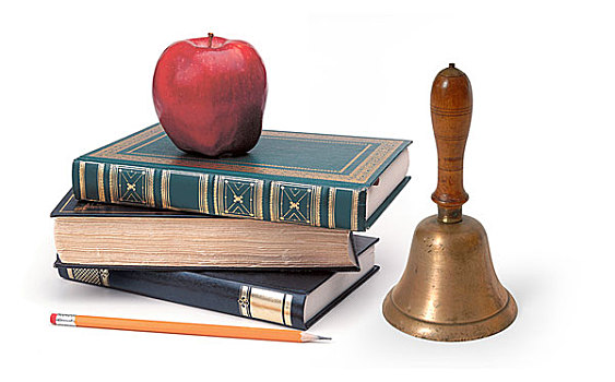 书本,铅笔,苹果,白色背景