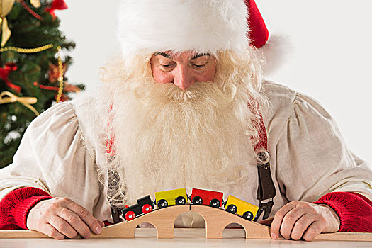 圣诞老人,坐,玩,铁路,玩具,在家