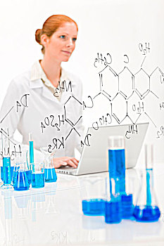 女人,科学家,实验室,笔记本电脑,化学式