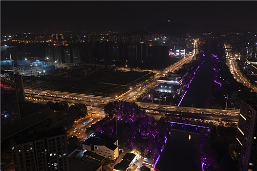 浙江省杭州市上塘河古运河街区夜景