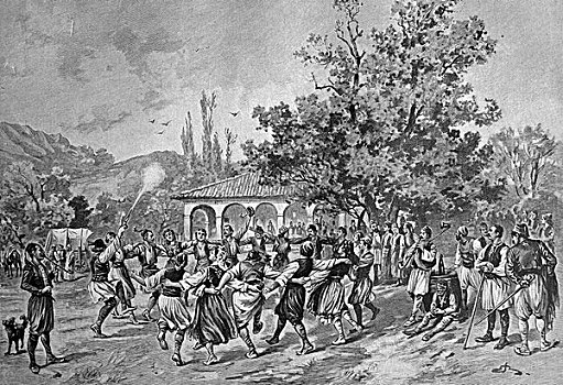聚会,正面,乡村,旅店,塞尔维亚,历史,插画,1893年