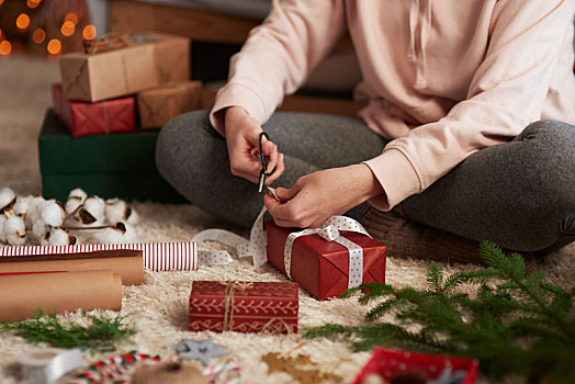 女人,包装,圣诞礼物