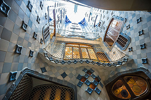 楼梯,巴特罗之家,设计,建筑师,安东尼高迪,巴塞罗那,加泰罗尼亚,西班牙,欧洲