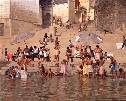 人,浴,恒河,瓦腊纳西,北方邦,印度
