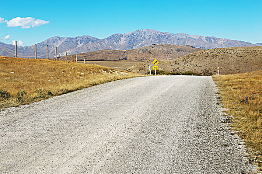 空,乡村道路,靠近,山,新西兰