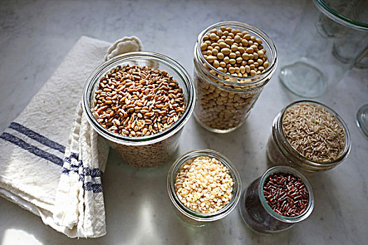 有机,斯佩尔特小麦,大豆,长粒米,红色,喜玛拉雅,米饭,短粒米,大理石,表面