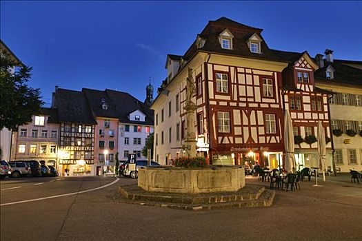 城镇,喷泉,木结构,房子,历史名城,中心,瑞士