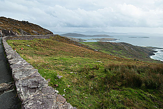 石墙,道路,旅行,海岸线,爱尔兰