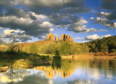 教堂岩,反射,橡木溪,红岩,州立公园,靠近,塞多纳,亚利桑那