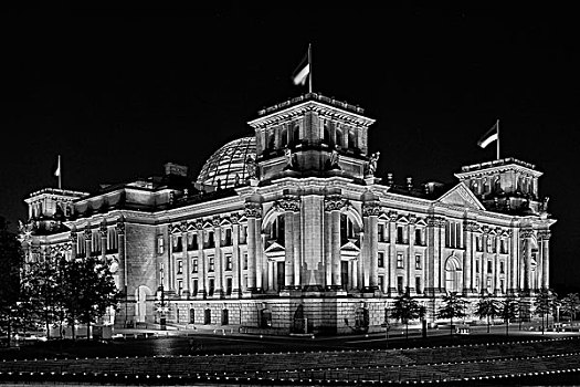夜晚,风景,德国国会大厦,建筑,政府,区域,柏林,德国,欧洲
