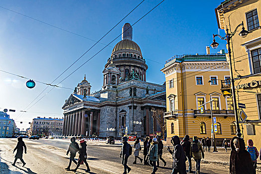 俄罗斯圣彼得堡伊萨大教堂街景