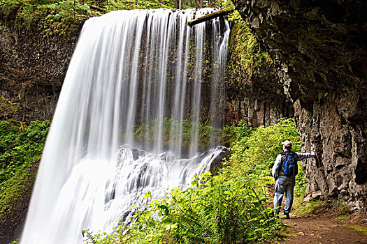 远足者,北方,中间,瀑布,银色瀑布州立公园,俄勒冈,美国