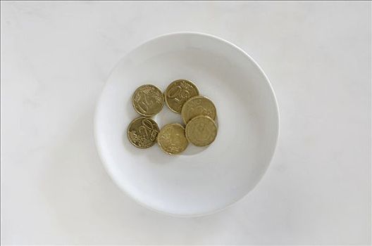 欧元硬币,白色,盘子,大理石,表面,支付,卫生间,使用