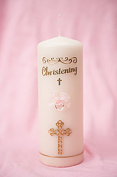 洗礼仪式,蜡烛,粉色,特写,质地,粉色背景