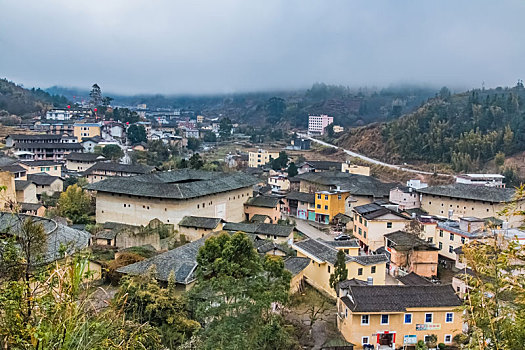 福建省,龙岩市,永定区,南村,下雨天,楼群,建筑,景观