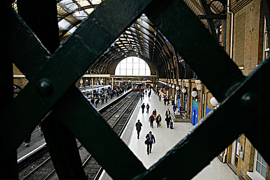 俯视,一个,月台,穿过,火车站,伦敦
