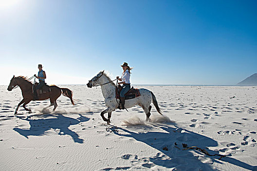 两个人,骑马,沙子