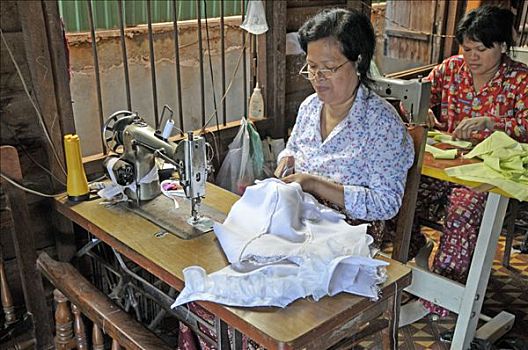 女裁缝,工作,美洲,纺织业,收获,柬埔寨,亚洲