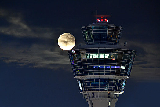 塔,满月,1号航站楼,慕尼黑,机场,上巴伐利亚,巴伐利亚,德国,欧洲