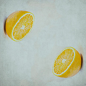 两个,一半,橘子,面对面
