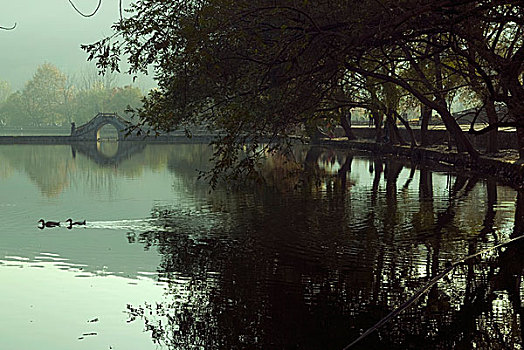 黟县南湖湖上风景