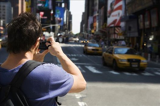 后视图,游客,摄影,时代广场,曼哈顿,纽约,美国