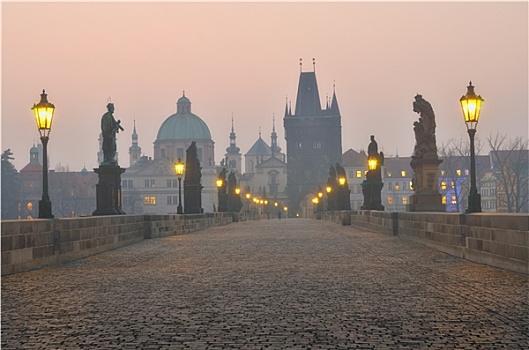 查理大桥,布拉格,日出,捷克共和国