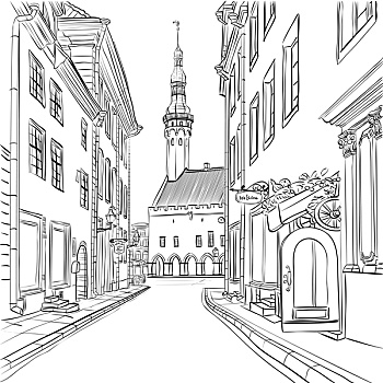 矢量,中世纪,老城,塔林,爱沙尼亚