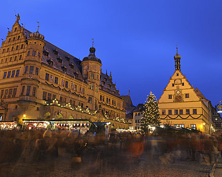 圣诞市场,黄昏,罗腾堡,巴登符腾堡,德国