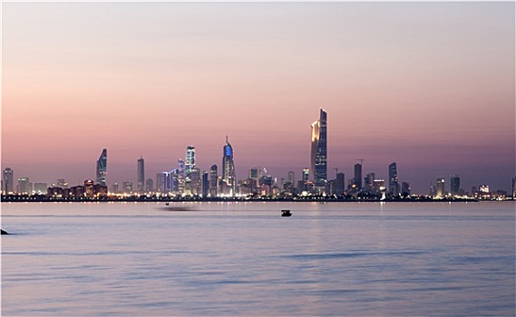 天际线,科威特城,夜晚,阿拉伯,中东