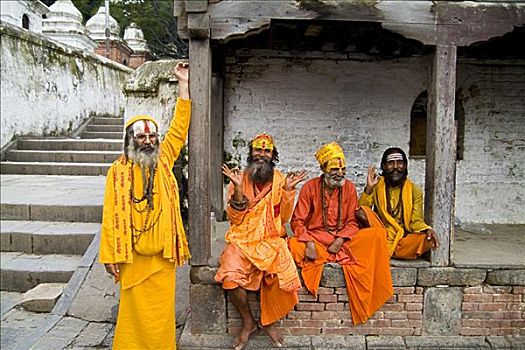 尼泊尔,加德满都,宗教,男人,帕苏帕蒂纳特寺,神圣,印度教,地点,涂绘,多彩,衣服
